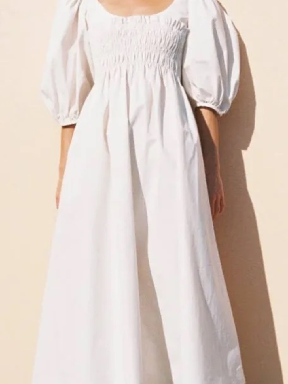 Ciao Lucia White Smocked Poplin Puff-Sleeve Midi Dress - xs